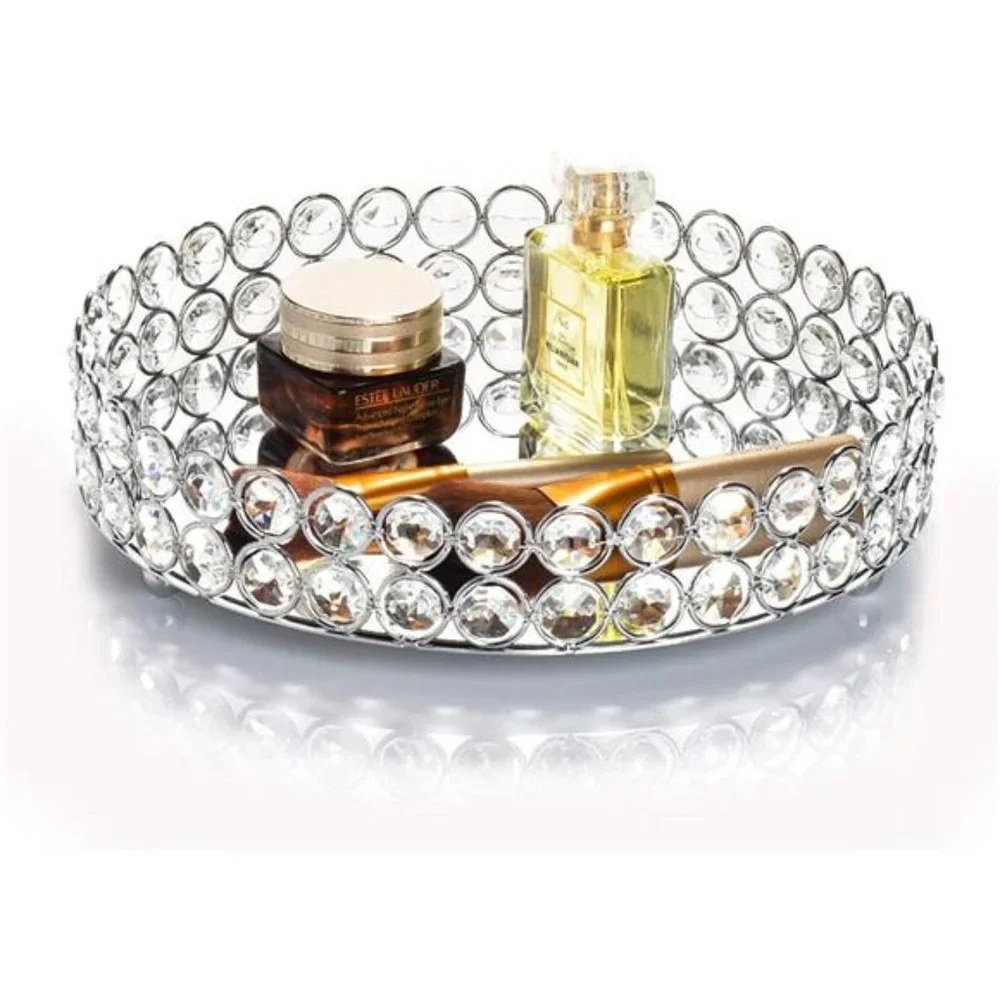 Crystal Makeup Tray Jewelry Trinket Tray Cosmetic Vanity Tray Organizer Mirrored